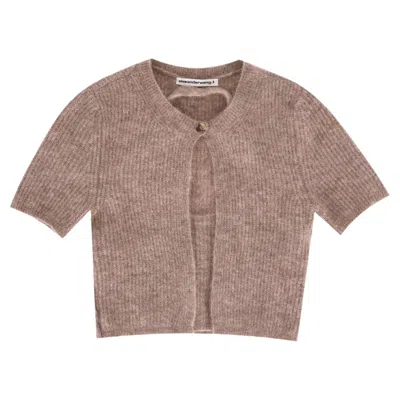 Pre-owned Alexander Wang Alpaca Blend Cropped Twin-set Cardigan In Brown