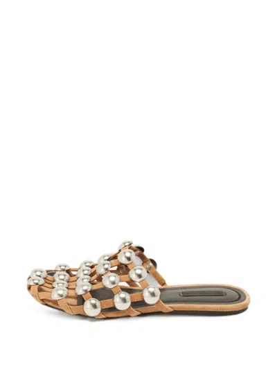 Pre-owned Alexander Wang Amelia Studded Mules In Neutral
