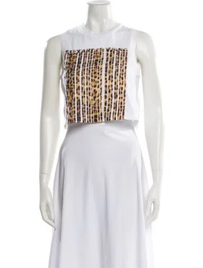 Pre-owned Alexander Wang Animal Print Crew Neck Crop Top In White