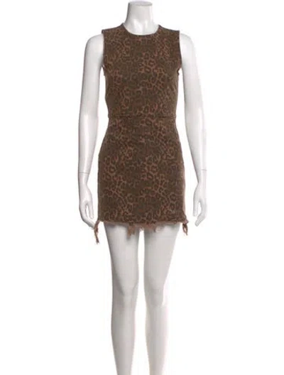 Pre-owned Alexander Wang Animal Print Mini Dress In Brown