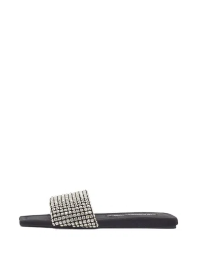 Pre-owned Alexander Wang Anya Crystal-embellished Slides In Black