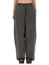 Alexander Wang Elastic Waistband Wide Leg Trousers In Gray