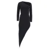 Alexander Wang Asymmetric Bodycon Midi Dress In Black Viscose In Black
