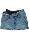 Alexander Wang Pre-styled Denim Skirt With Asymmetrical Lace Waistband In Blue