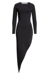 Alexander Wang Black Asymmetric Long-sleeve Bodycon Maxi Dress In 001 Black