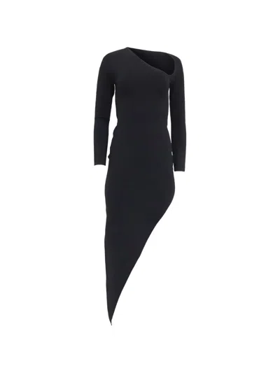 Pre-owned Alexander Wang Asymmetric Midi Dress In Black