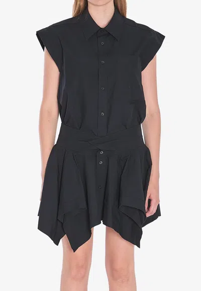 Alexander Wang Asymmetric Mini Shirt Dress In Black