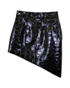 Alexander Wang Asymmetric Mini Skirt In Black Croc-effect Calfskin Leather In Black