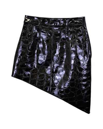 Alexander Wang Asymmetric Mini Skirt In Black Croc-effect Calfskin Leather