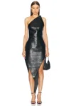 Alexander Wang Pointed Minidress In Croc-embossed Leather In Black