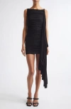 Alexander Wang Asymmetric Ruched Mini Dress In Black