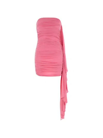 Alexander Wang Off-the-shoulder Ruched Asymmetrical Jersey Mini Dress In Pink