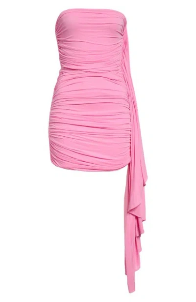 Alexander Wang Asymmetric Ruched Strapless Minidress In Pink