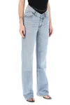 ALEXANDER WANG ASYMMETRIC WAIST JEANS WITH CHAIN DETAIL.