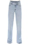 ALEXANDER WANG ASYMMETRIC WAIST JEANS WITH CHAIN DETAIL.