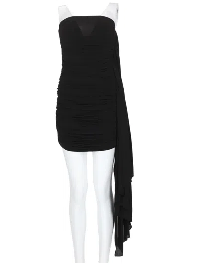 Alexander Wang Asymmetrical Draped Mini Dress With Ruched Detailing In Black