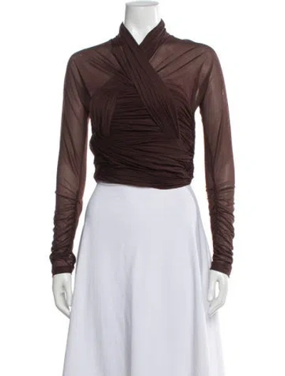 Pre-owned Alexander Wang Asymmetrical Long Sleeve Top W/ Tags In Brown