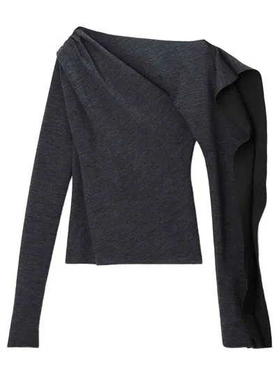 Alexander Wang Asymmetrical Off-the-shoulder Top With Ruffles In Gray