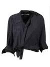 Alexander Wang Cropped Checkered Shirt With Puff Sleeves In Black