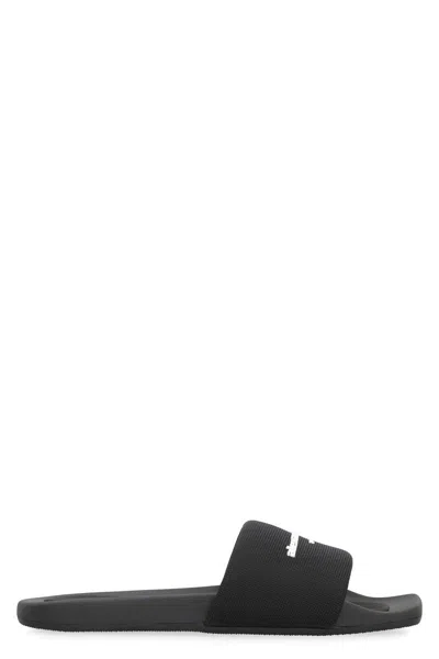 Alexander Wang Padded Logo Pool Slide Sandals Shoes In Black