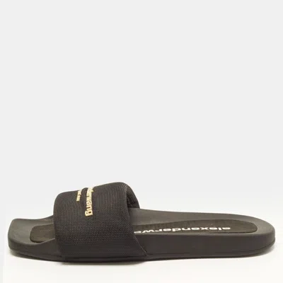Pre-owned Alexander Wang Aw Pool Size 39 Black Fabric Flat Slide Sandals