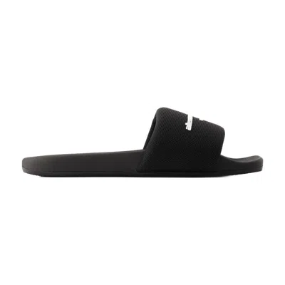 Alexander Wang Padded Logo Pool Slide Sandals Shoes In Black