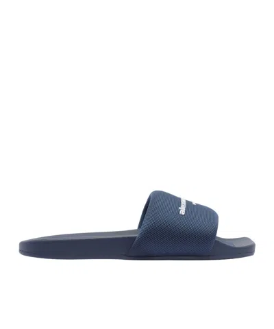Alexander Wang Round Toe Slide Sandals With Flat Sole In Blue