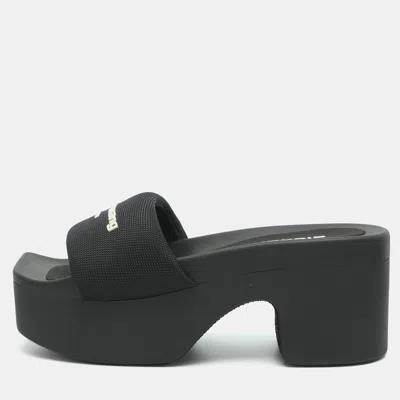Pre-owned Alexander Wang Aw Size 37 Black Balistic Nylon Platform Slide Sandals