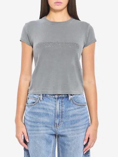 Alexander Wang Baby Tee With Hotfix Graphic In Gray