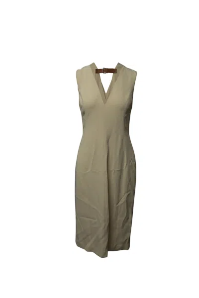 Alexander Wang Back Belt V-neck Sleeveless Midi Dress In Cream Viscose In Green
