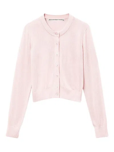 Alexander Wang Bead-embellished Crew-neck Cardigan In Pink