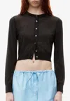 Alexander Wang Beaded Hotfix Cropped Crewneck Cardigan In Black