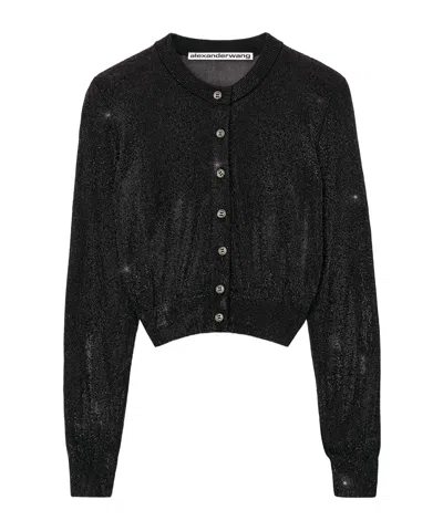 Alexander Wang Beaded Round-neck Cardigan In Black