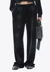 Alexander Wang Sweatpant With Clear Bead Hotfix In Crushed Velour In Black