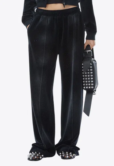 Alexander Wang Sweatpant With Clear Bead Hotfix In Crushed Velour In Washed Nickel
