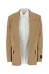 Alexander Wang Prestyled Oversized Boxy Blazer W/ Poplin Dickie In Beige