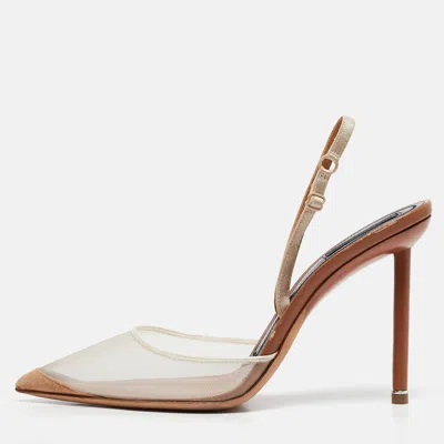 Alexander Wang Beige Mesh And Leather Lovisa Ankle Strap Pumps In Transparent