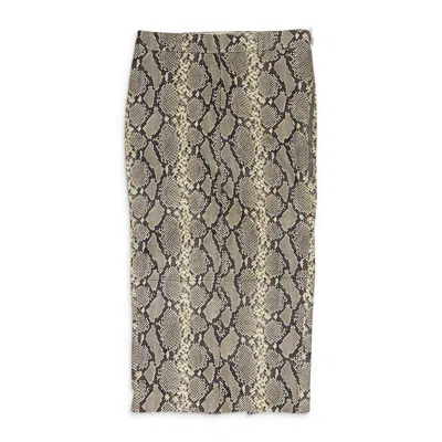 Alexander Wang Beige Snake Embossed Leather Pencil Skirt In Gray