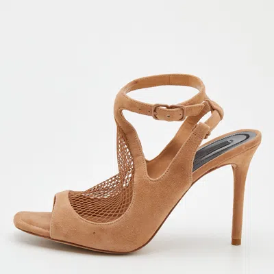 Alexander Wang Beige Suede And Fishnet Piper Ankle Strap Sandals In Brown