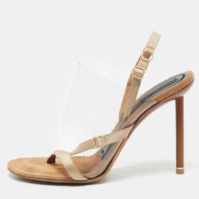 Alexander Wang Beige/transparent Suede And Pvc Thong Slingback Sandals In Neutral