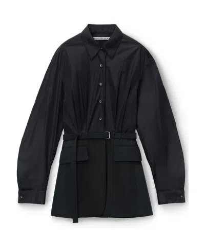 Alexander Wang Belted Button-up Shirt Blazer In Black
