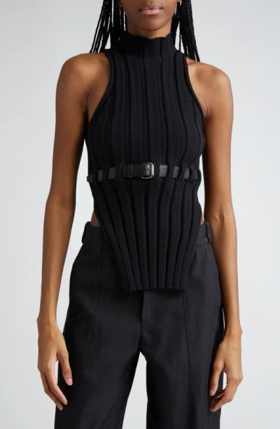 Alexander Wang Belted Rib Sweater Tank In Black