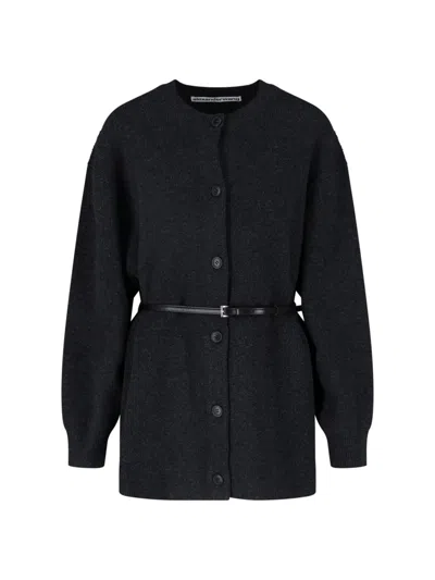 Alexander Wang Belted Wool Blend Cardigan In Grey