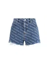 Alexander Wang All-over Logo Printed Denim Shorts In Blue