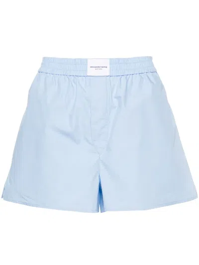 Alexander Wang Logo-patch Cotton Shorts In Blue