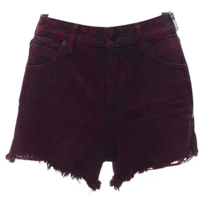 Pre-owned Alexander Wang Bite Berry Red Black Washed Side Zip Frayed Denim Shorts 25"