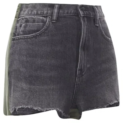 Alexander Wang Bite Clash High Rise Black Denim Green Sweats Cut Off Shorts 24"