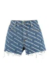 Alexander Wang All-over Logo Printed Denim Shorts In Blue