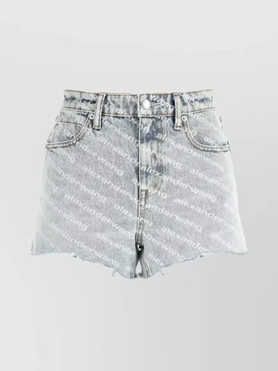 ALEXANDER WANG BITE DENIM SHORTS WITH BELT LOOPS AND FRINGED HEMLINE