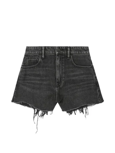 Alexander Wang Bite Frayed-hem Denim Shorts In Black